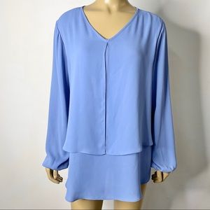 NWT Chico’s Women’s Size 2 (Large) Fashion Layered Sheer blouse Blue Stillwater